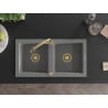 Mexen Mario granite double-bowl sink with Elia kitchen tap, grey - 6504-71-670101-50