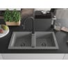 Mexen Mario 2-bowl granite sink with Elia kitchen faucet, gray - 6504-71-670101-70-B