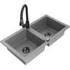 Mexen Mario 2-bowl granite sink with Elia kitchen faucet, gray - 6504-71-670101-70-B