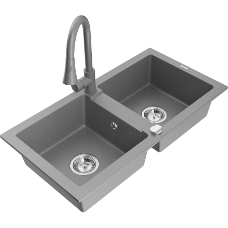Mexen Mario granitdiskho med 2 fack med köksblandare Elia, grå - 6504-71-670101-71