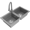 Mexen Mario fregadero de granito de 2 compartimentos con grifo de cocina Elia, gris - 6504-71-670101-71