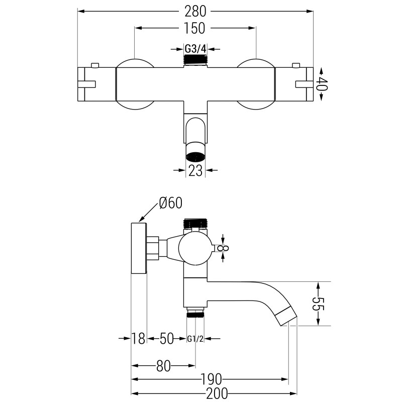 Mexen Kai thermostatische Bade-Duscharmatur, gebürstetes Gun Gray - 77900-66