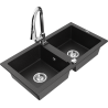 Mexen Mario fregadero de granito de 2 senos con grifo de cocina Elia, negro/metálico plateado - 6504-73-670101-00