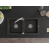 Mexen Mario 2-bowl granite sink with Elia kitchen tap, black/gold metallic - 6504-75-670101-00