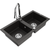 Mexen Mario 2-bowl granite sink with Elia kitchen tap, black/gold metallic - 6504-75-670101-00