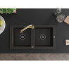 Mexen Mario fregadero de granito de 2 compartimentos con grifo de cocina Elia, negro/dorado metálico - 6504-75-670101-50-B
