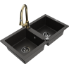 Mexen Mario granite double-bowl sink with kitchen faucet Elia, black/gold metallic - 6504-75-670101-50-B