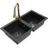 Mexen Mario Granitspüle 2-Kammer mit Küchenarmatur Elia, schwarz/goldener Metallic - 6504-75-670101-50-B