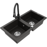 Mexen Mario fregadero de granito de 2 compartimentos con grifo de cocina Elia, negro/dorado metálico - 6504-75-670101-70