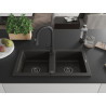 Mexen Mario fregadero de granito de 2 compartimentos con grifo de cocina Elia, negro/dorado metálico - 6504-75-670101-70-B