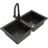 Mexen Mario fregadero de granito de 2 compartimentos con grifo de cocina Elia, negro/dorado metálico - 6504-75-670101-70-B