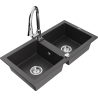 Mexen Mario granite sink 2-bowl with Elia kitchen tap, black speckled - 6504-76-670101-00