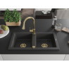 Mexen Mario fregadero de granito de 2 senos con grifo de cocina Elia, negro moteado - 6504-76-670101-50