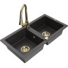 Mexen Mario granite sink, 2-bowl with Elia kitchen tap, black speckled - 6504-76-670101-50