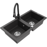 Mexen Mario fregadero de granito de 2 compartimentos con grifo de cocina Elia, negro moteado - 6504-76-670101-70