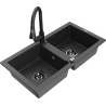 Mexen Mario fregadero de granito de 2 senos con grifo de cocina Elia, negro moteado - 6504-76-670101-70-B