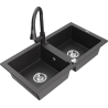 Mexen Mario 2-bowl granite sink with Elia kitchen faucet, black speckled - 6504-76-670101-76