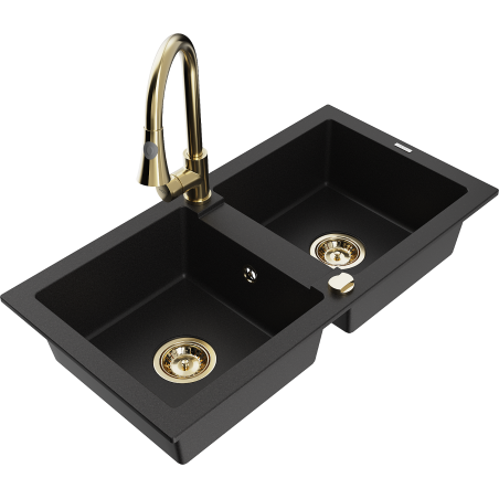 Mexen Mario 2-facks granitho med köksblandare Elia, svart - 6504-77-670101-50