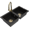 Mexen Mario granite sink 2-bowl with Elia kitchen tap, black - 6504-77-670101-50