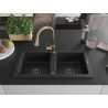 Mexen Mario fregadero de granito de 2 compartimentos con grifo de cocina Elia, negro - 6504-77-670101-50-B