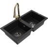 Mexen Mario 2-bowl granite kitchen sink with Elia kitchen tap, black - 6504-77-670101-50-B