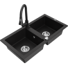Mexen Mario 2-bowl granite sink with Elia kitchen tap, black - 6504-77-670101-70