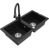 Mexen Mario fregadero de granito de 2 compartimentos con grifo de cocina Elia, negro - 6504-77-670101-70