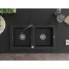 Mexen Mario granieten gootsteen met 2 kommen en Elia keukenmengkraan, zwart - 6504-77-670101-70