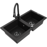 Mexen Mario granite sink 2-bowl with Elia kitchen tap, black - 6504-77-670101-70-B