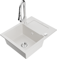 Mexen Enzo fregadero de granito de 1 seno con escurridor y grifo de cocina Elia, blanco - 6506-20-670101-00