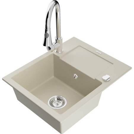 Mexen Enzo fregadero de granito de 1 cubeta con escurridor y grifo de cocina Elia, beige - 6506-69-670101-00