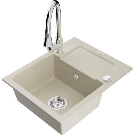 Mexen Enzo Granitspüle 1-Becken mit Abtropffläche und Küchenarmatur Elia, beige - 6506-69-670101-00