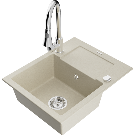 Mexen Enzo lavello in granito a 1 vasca con sgocciolatoio e rubinetto da cucina Elia, beige - 6506-69-670101-00