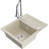 Mexen Enzo granieten spoelbak 1-komorige met afdruiprek en keukenmengkraan Elia, beige - 6506-69-670101-00