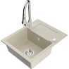 Mexen Enzo Granitspüle 1-Becken mit Abtropffläche und Küchenarmatur Elia, beige - 6506-69-670101-00
