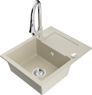 Mexen Enzo lavello in granito a 1 vasca con sgocciolatoio e rubinetto da cucina Elia, beige - 6506-69-670101-00