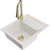 Mexen Enzo 1-bowl granite sink with drainer and Elia kitchen tap, white - 6506-20-670101-50
