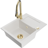 Mexen Enzo fregadero de granito de 1 cubeta con escurridor y grifo de cocina Elia, blanco - 6506-20-670101-50