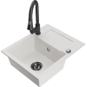 Mexen Enzo fregadero de granito de 1 cubeta con escurridor y grifo de cocina Elia, blanco - 6506-20-670101-70