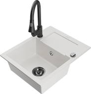 Mexen Enzo 1-bowl Granite Sink with Drainer and Elia Kitchen Tap, White - 6506-20-670101-70