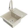 Mexen Enzo fregadero de granito de 1 cubeta con escurridor y grifo de cocina Elia, beige - 6506-69-670101-69
