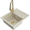 Mexen Enzo granitische spoelbak met 1 bak en afdruiprek en keukenmengkraan Elia, beige - 6506-69-670101-50