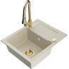 Mexen Enzo granitspüle einbeckig mit abtropffläche und küchenarmatur Elia, beige - 6506-69-670101-50