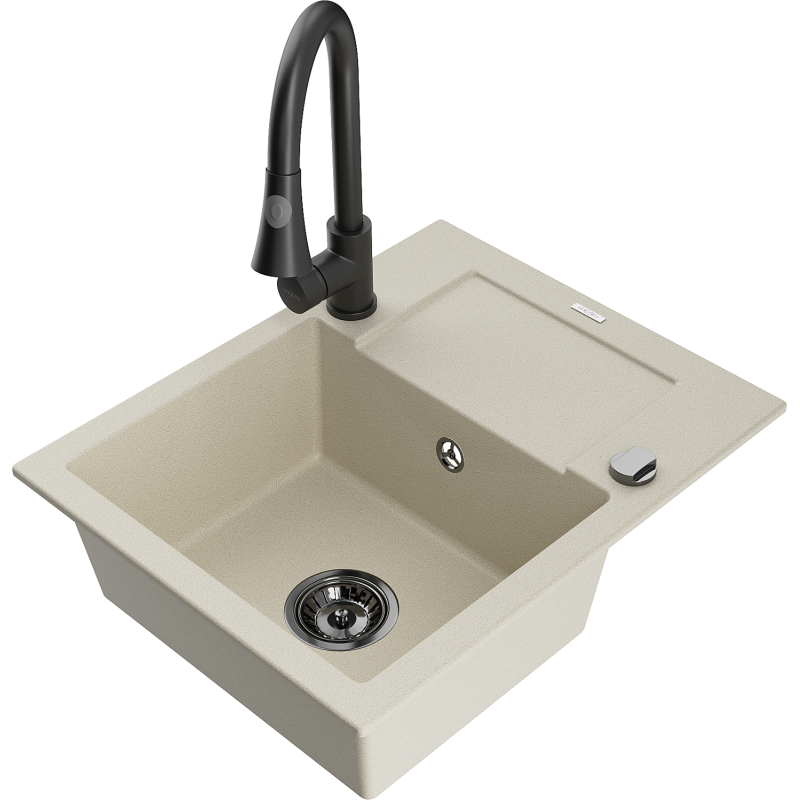 Mexen Enzo Graniittinen 1-allas keittiöallas valutustasolla ja keittiöhanalla Elia, beige - 6506-69-670101-70