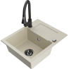 Mexen Enzo fregadero de granito de 1 seno con escurridor y grifo de cocina Elia, beige - 6506-69-670101-70