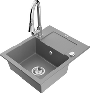 Mexen Enzo 1-bowl granite sink with drainer and Elia kitchen tap, grey - 6506-71-670101-00