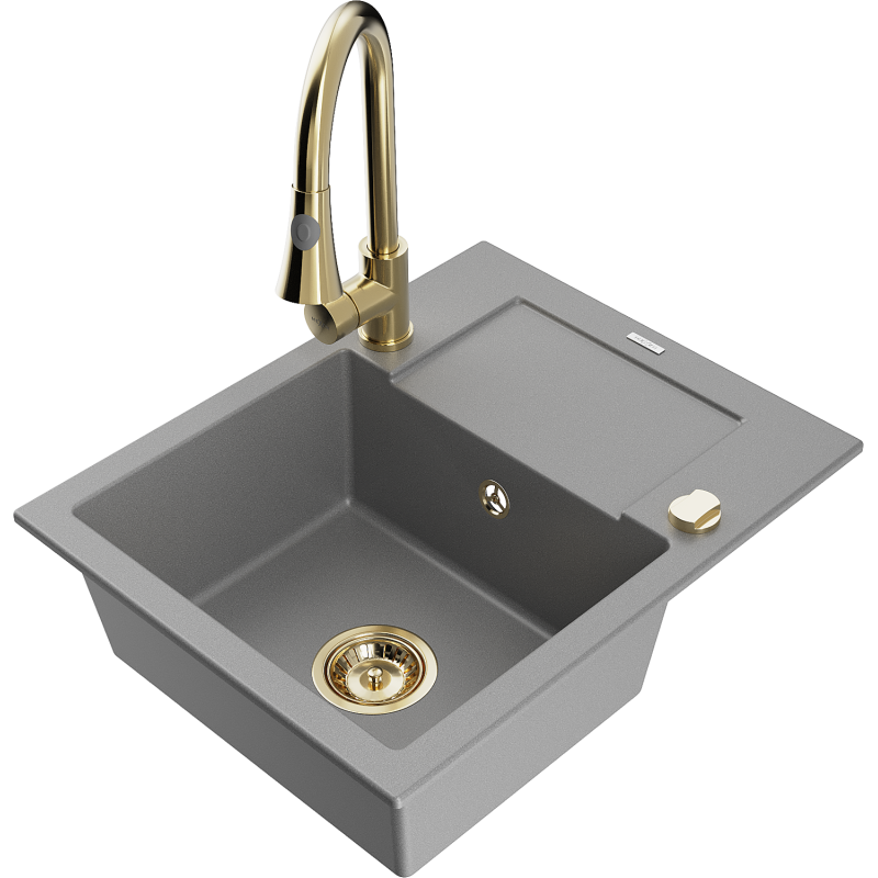 Mexen Enzo Graniittinen 1-allas pesuallas valutusalueella ja keittiöhanalla Elia, harmaa - 6506-71-670101-50