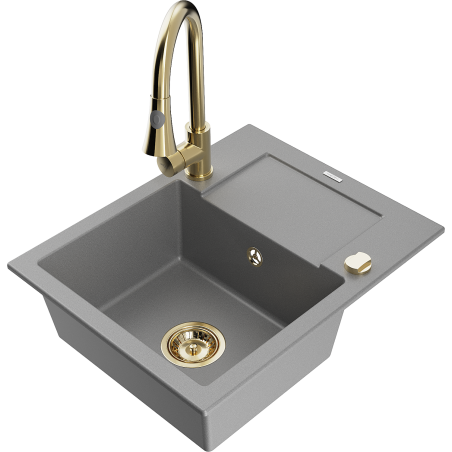 Mexen Enzo fregadero de cocina de granito de 1 cubeta con escurridor y grifo de cocina Elia, gris - 6506-71-670101-50
