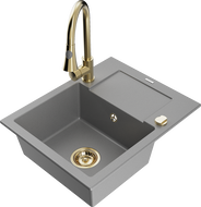 Mexen Enzo granite sink 1-bowl with drainer and Elia kitchen tap, grey - 6506-71-670101-50