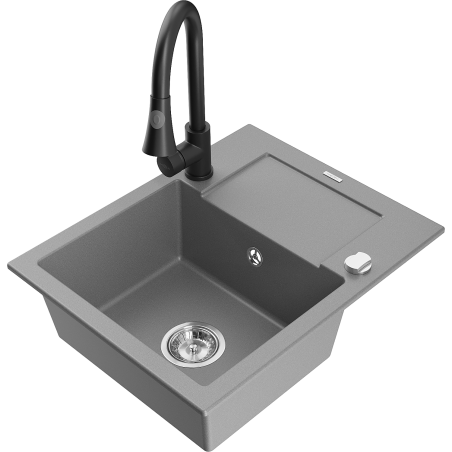 Mexen Enzo fregadero de granito de 1 cubeta con escurridor y grifo de cocina Elia, gris - 6506-71-670101-70